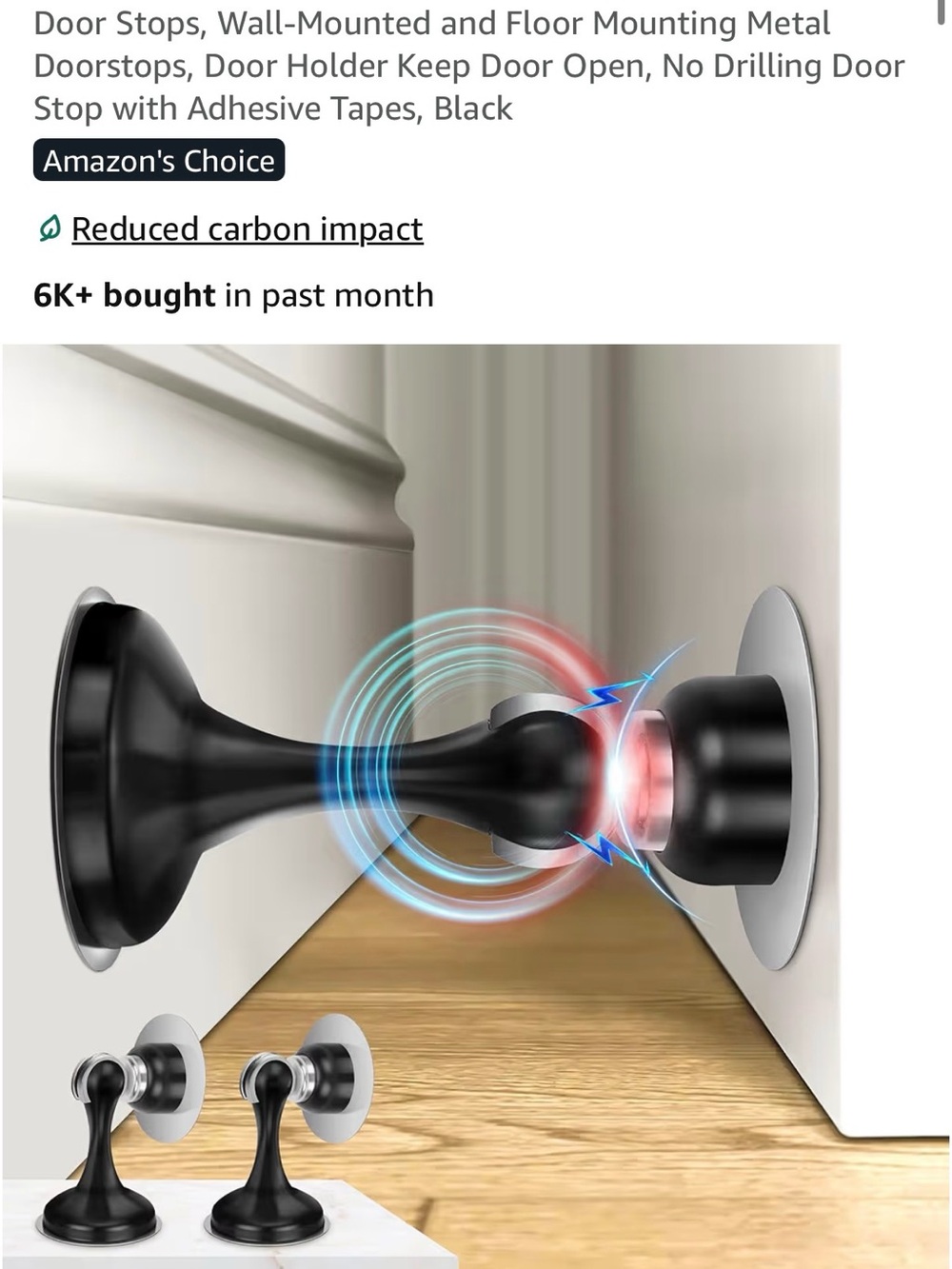 Magnetic Wall-Mounted Door Stopper - Black